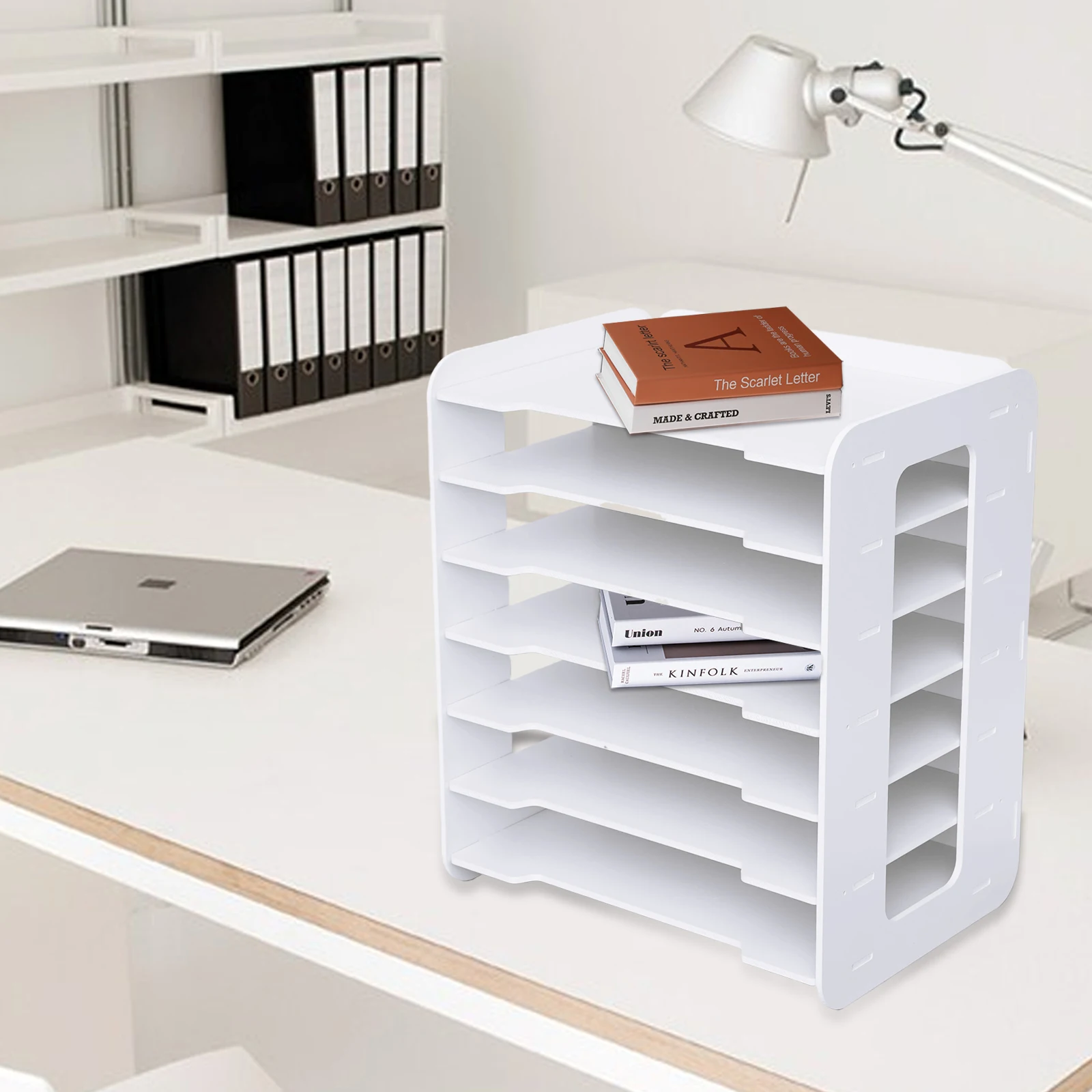 Vertical 7-Tier File Organizer, PVC Material, Easy to Install, Space-Saving Design for Desk, Ideal for Office and School Paper S