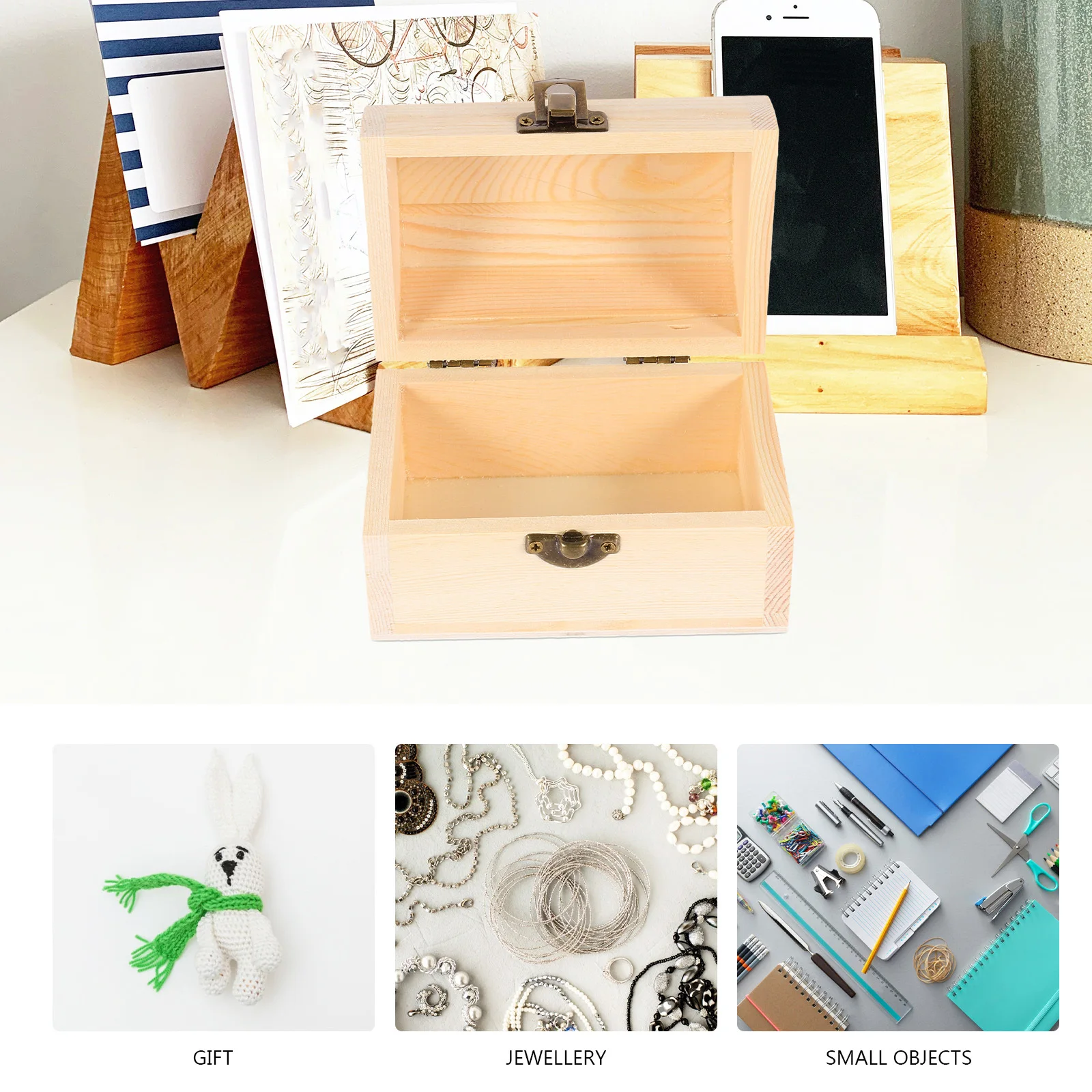 

Wooden Storage Chest Box Medium Size Exquisite Gift Case for Candy Jewelry Desktop Organizer with Metal Buckle Safe Storage
