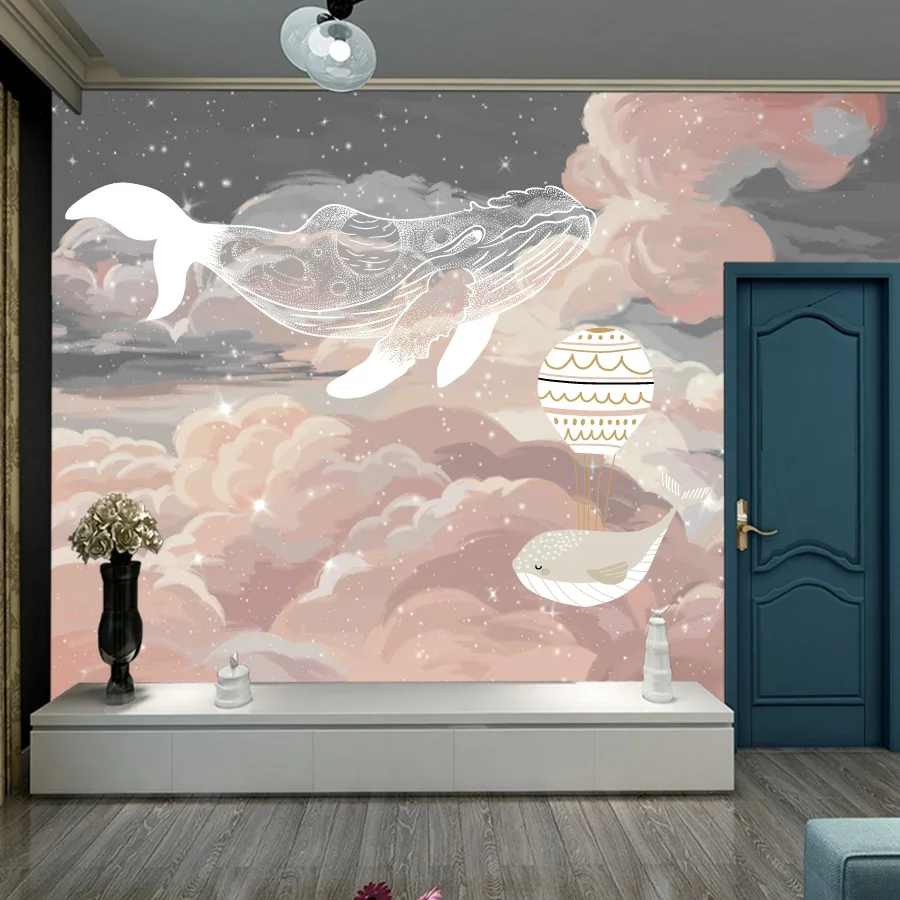 Custom Peel and Stick Accept Wallpapers for Living Room Mural Sofa Wall Papers Home Decor Starry Whale Sky Decoracion Para Baños