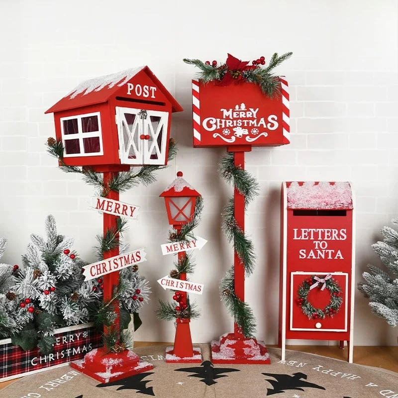 Christmas decoration wooden house mailbox mailbox mailbox wooden reclining deer ornament bar cafe shop entrance ornament