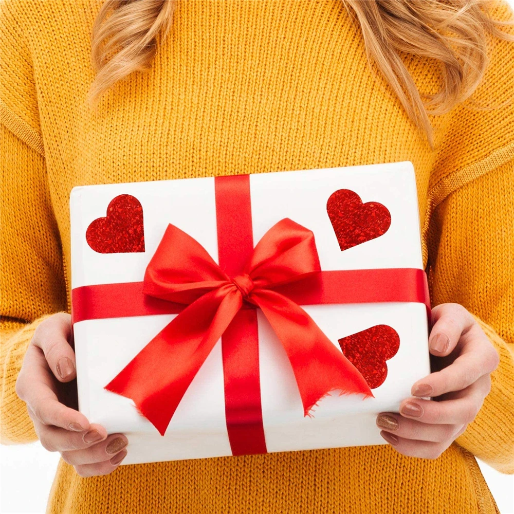 Heart-shaped Laser Stickers 500pcs Holographic Glitter Sealing Label for Valentine's Day Anniversary Gift Wrapping Decor Sticker
