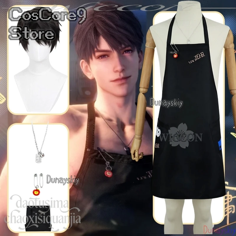 

Caleb Xia Yizhou New Card Skin Indulgent Scheme תחפושת Cosplay Game Love And Deepspace Sexy Black Apron Necklace Wigs Christmas