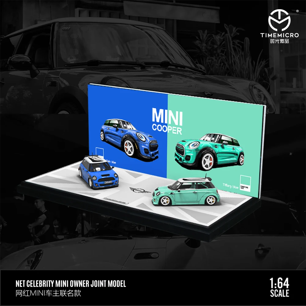 Pre-order *TimeMicro1:64 MINI COOPER Dark Blue light Green two-car set model - shipping in April