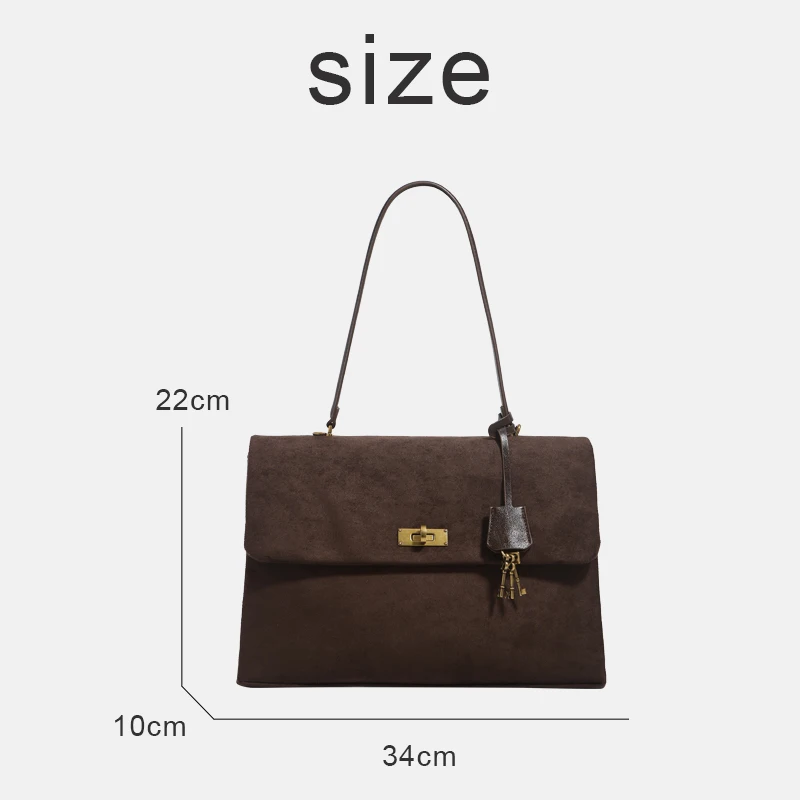 Vintage Faux Suede Messenger Bags For Women Luxury Designer Handbag Purse 2025 New In Lock Top Handle Box Flip Underarm Shoulder