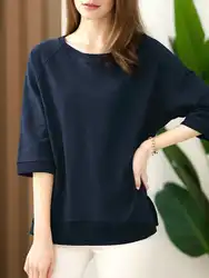 ZANZEA Women 3/4 Sleeve Blouse 2024 Summer Casual Loose T-Shirt Simple Solid Holiday Round Neck Tops Korean Office Loose Tunics