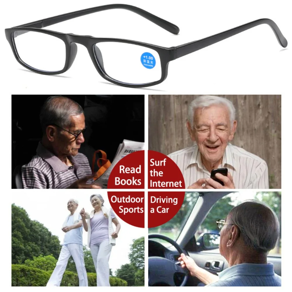 

Spectacle Lens Power +100 To +400 The Aged Presbyopia Glasses Vision Care Square Anti Blue-ray Glasses Vintage Lightweight