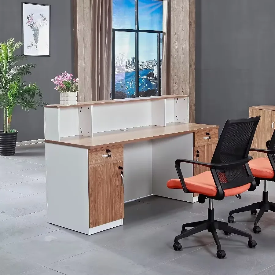    ق # أجهزة الكلغان الخاصة بشعار Büromöbel 2 شخص شركة الفنادق الخشبية الحديثة Büro Front Counter Empfangs schalter