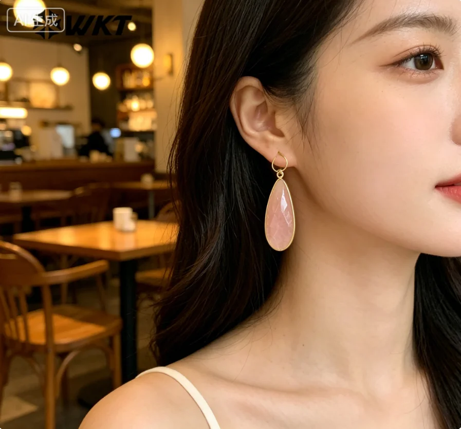 WT-E662 WKT New Natural Pink Crystal Earrings Long Drop Ear Hook Style Earrings Women Jewelry Birthday Gift Wholesale