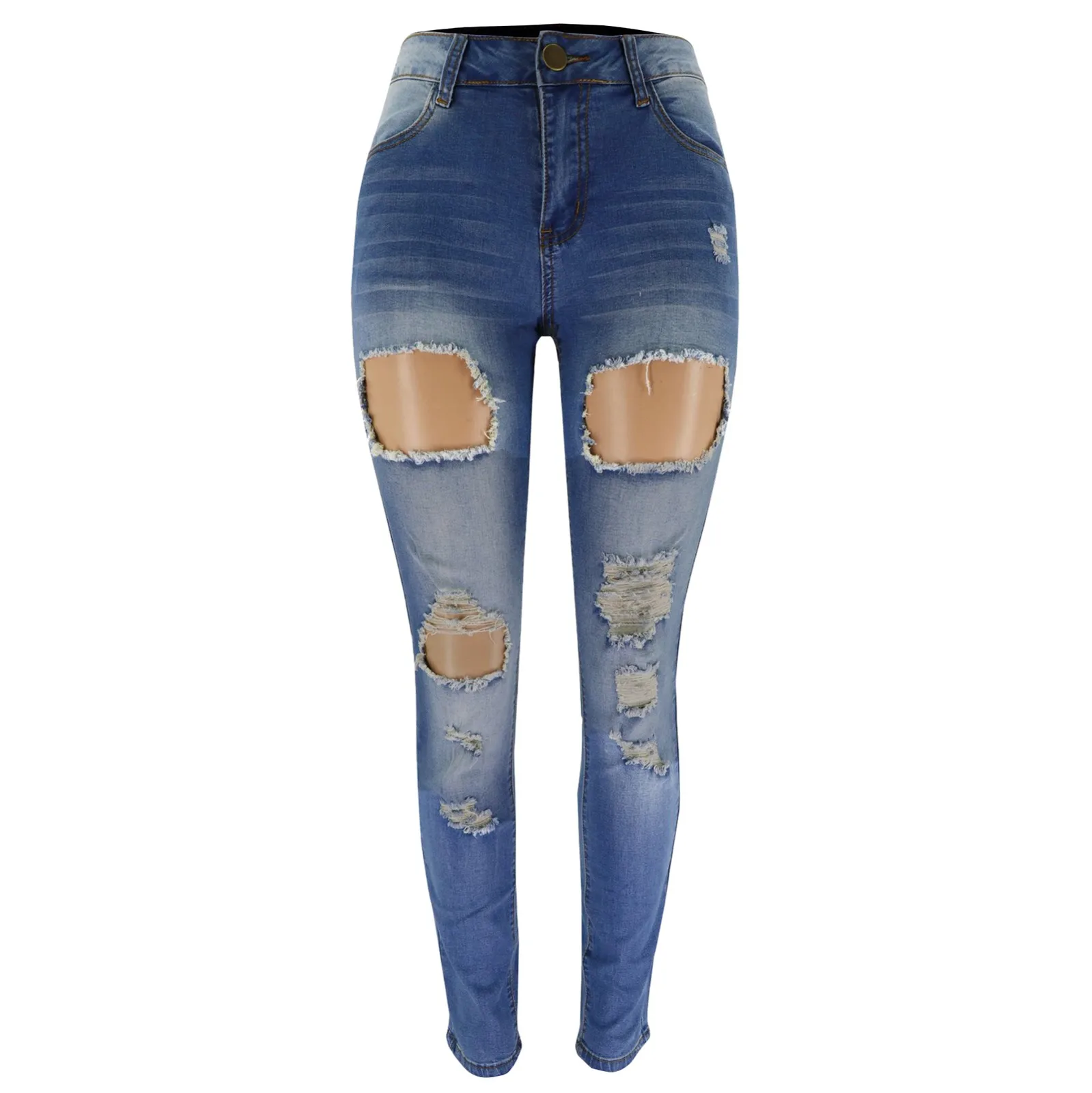 Ladies' High Waist Ripped Jeans - Stretch Denim, Butt Lift, Casual Distressed Pants