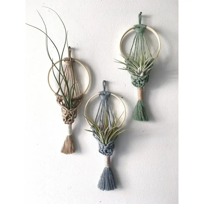 Various Colours Macrame Air Plant Holder Bohemian Style Cotton Hand Weaving Hanging Planter For Home Decor Interior Decoration