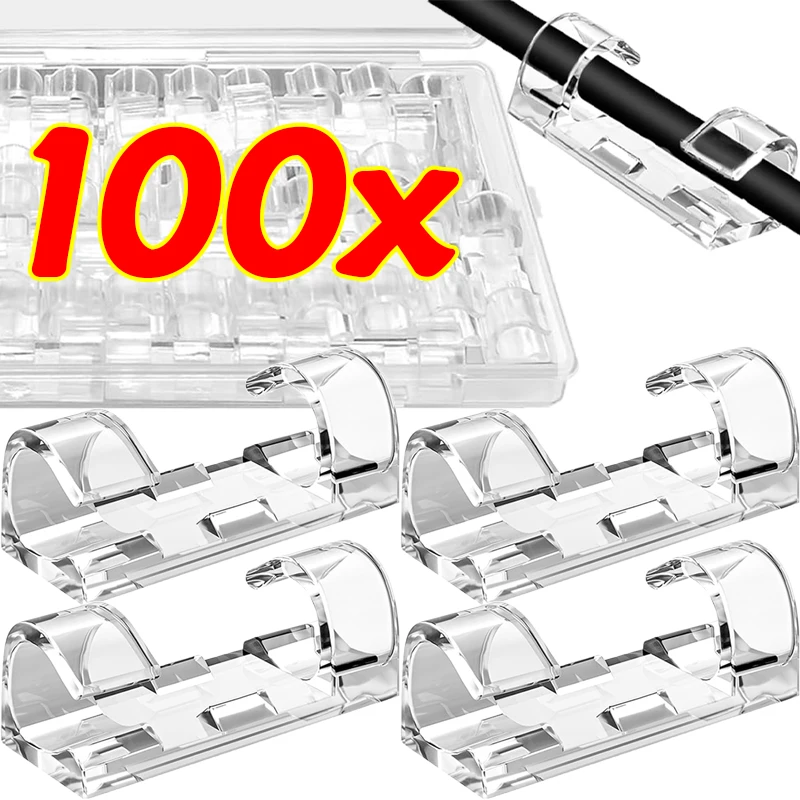 

20/100pcs Cable Organizer Clips Cord Holder Transparent Management Wire Manager Home Office USB Data Line Winder Hooks Protector