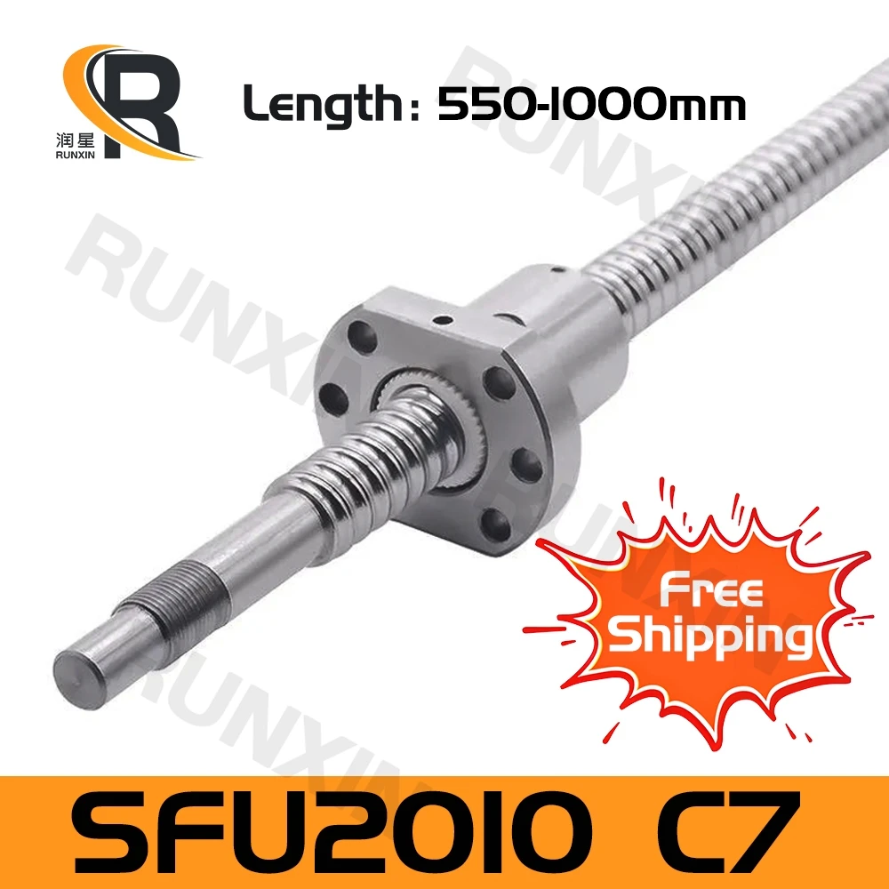 

RXTNC free shipping machined C7 SFU2010 L 550-1000mm with flange single ball nut BK/BF end CNC machining for 3d printers