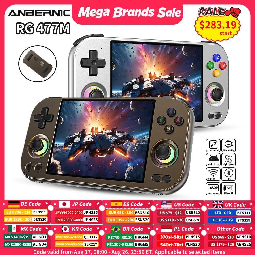 Anbernic rg 477m console de jogos portátil 4.7 "lvps em célula tela multi-toque android wifi player de jogos de vídeo al assistente rg477m