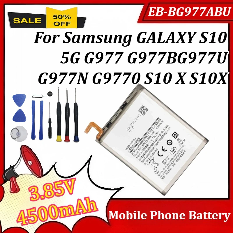 

Mobile Phone Battery EB-BG977ABU 3.85V 4500mAh for Samsung GALAXY S10 5G G977 G977BG977U G977N G9770 S10 X S10X + Tools