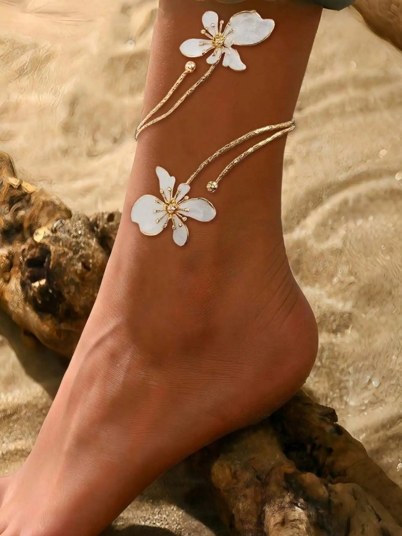 

Fashionable Geometric Line 3D Oil Drop Flower Adjustable Ankle Bracelet Elegant Personalized Cuff for Daily Party Holiday Gather