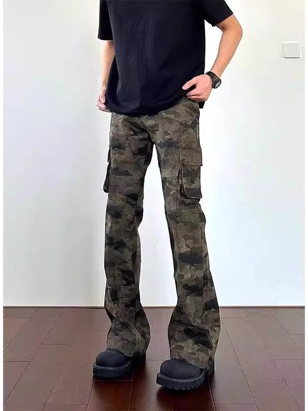 

plus Size 300 Pou American Sle Trendy High Street Camouflage Work Pants Men Summer Haome Loose Straight Leg Micro Fla...