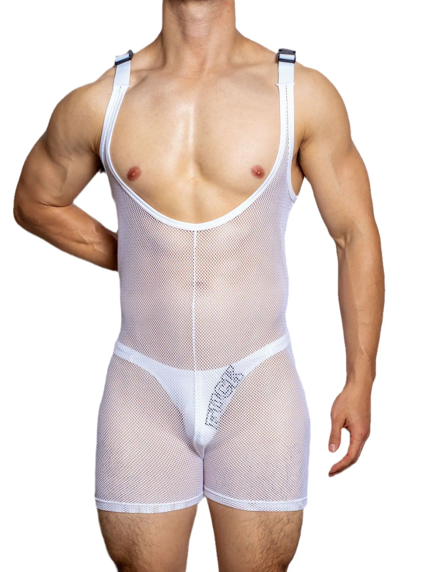 Men\'s Jumpsuit Temptation Suspender Youth Boxer Shapewear Transparent Sexy See-through Erotic Mesh Boxer Pants