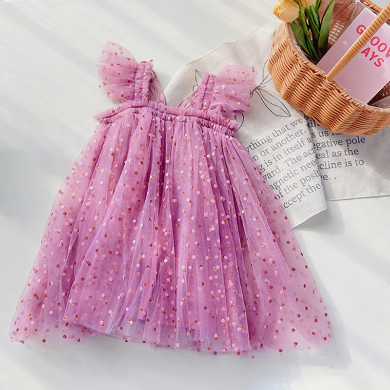 Baby Girl Clothes Cute Polka Dot Girls Suspender Dress for 1-5 Yrs Summer Baby Birthday Princess Dress with Butterfly Wings