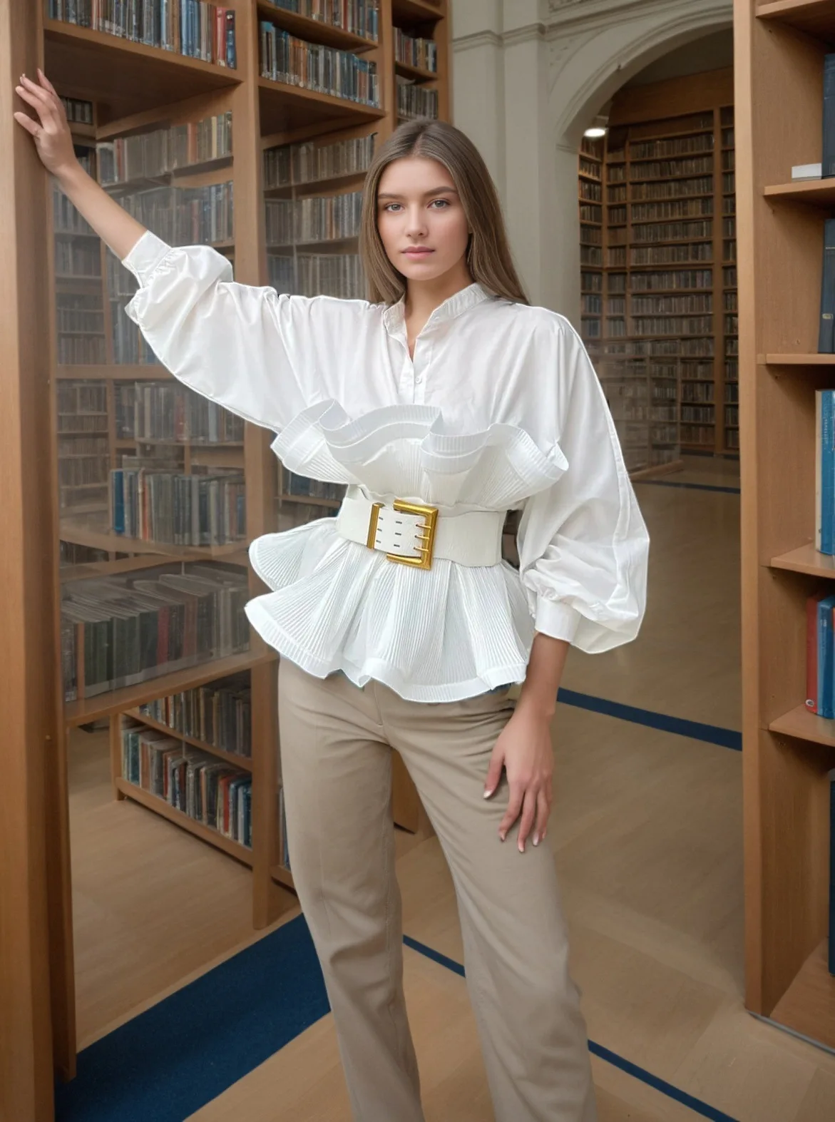 

Personalized Palace Long Lleeves Lotus Leaf Edge Shirt Women High Waist Stand Collar Slim Fit Top For Women's Clothing Luxury