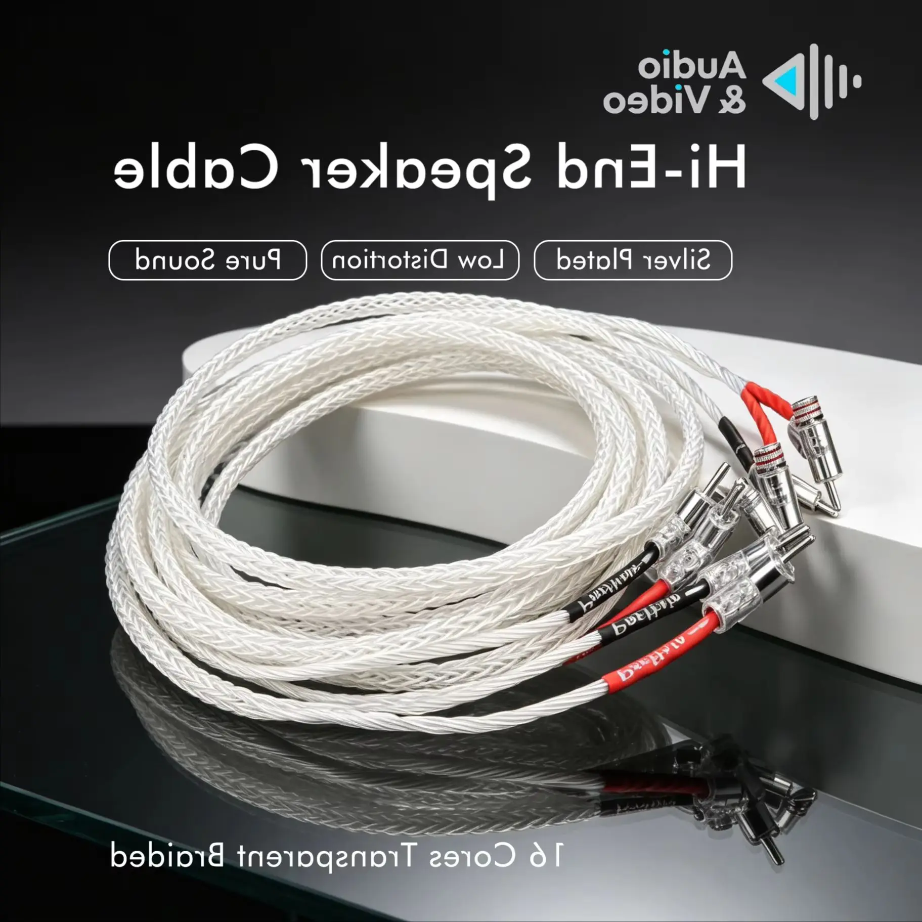 Pair 8AG Speaker Cable OCC Silver Plated 16 Strands Loudspeaker Wire with 45degree banana For Amplifier and CD Player