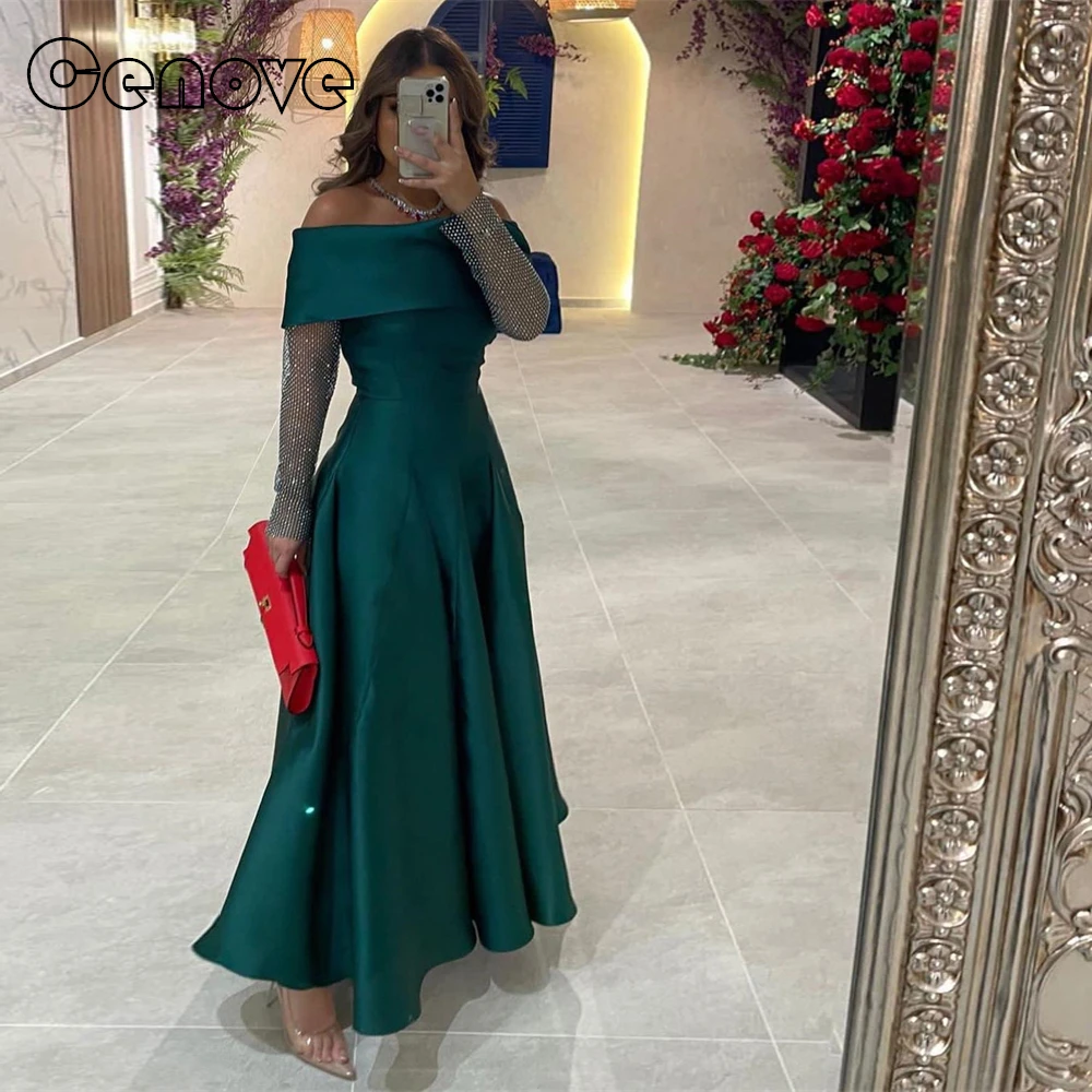 Cenove 2024 Arab Dubai  Off The Shoulder Prom Dress Long Sleeves With Ankle Length Evening Fashion Elegant Party Dress For Women