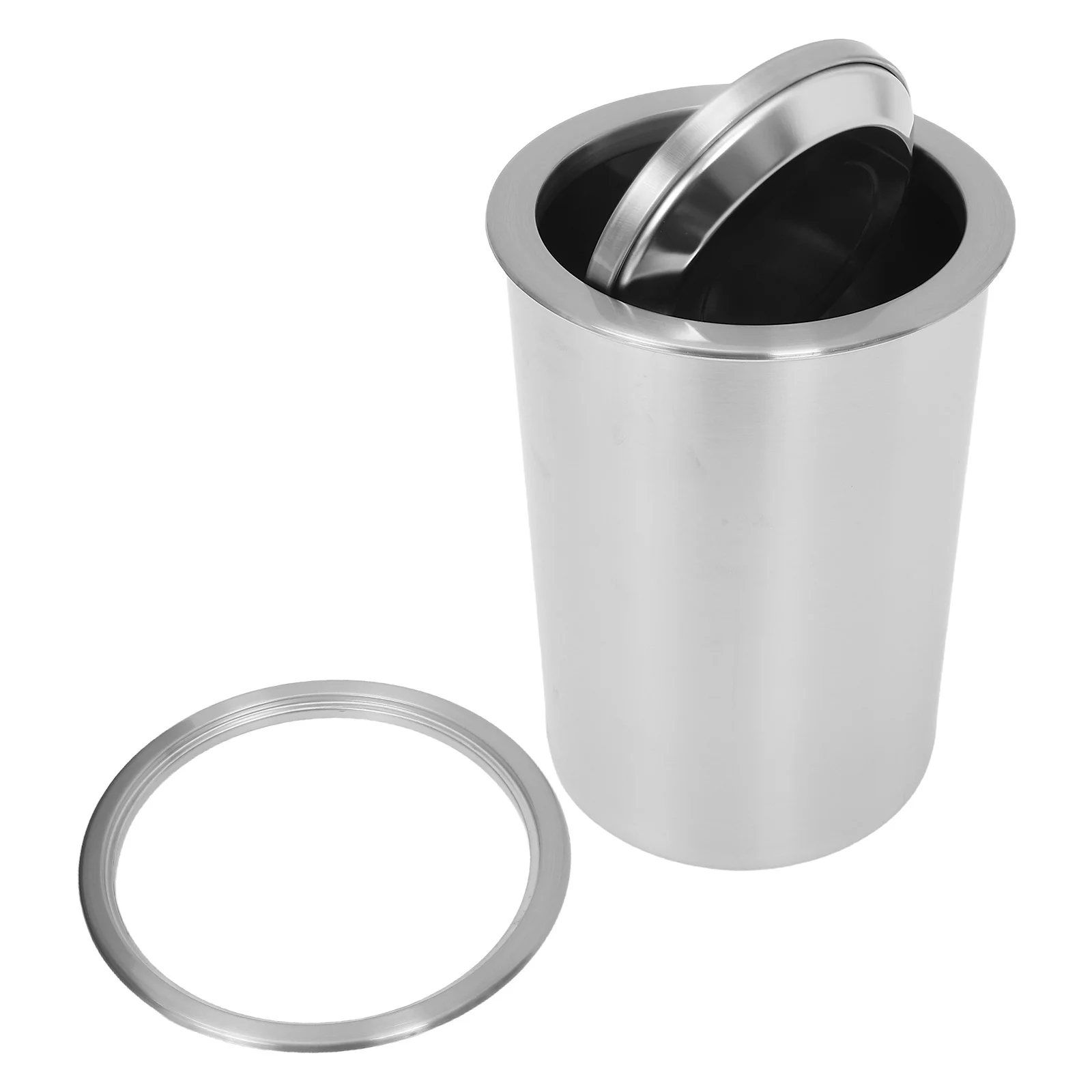 

1Set Embedded Trash Can Stainless Steel Countertop Built-in Wastebin Swing Lid Kitchen Bathroom Garbage Can Countertop Trash Bin