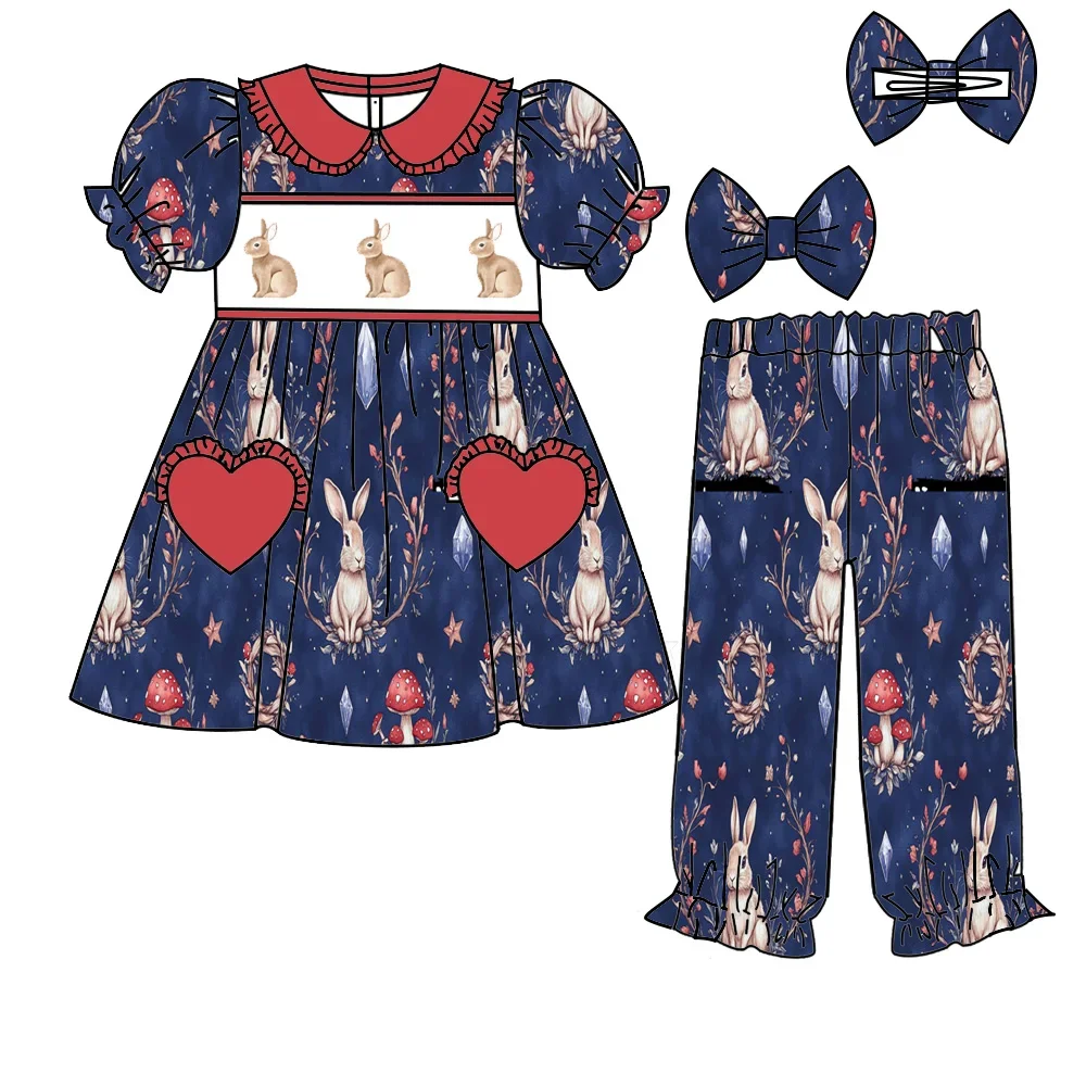 Easter Bunny Smock Print PJs Set for Toddler Boys And Girls Boutique Kids Clothing Ensemble
