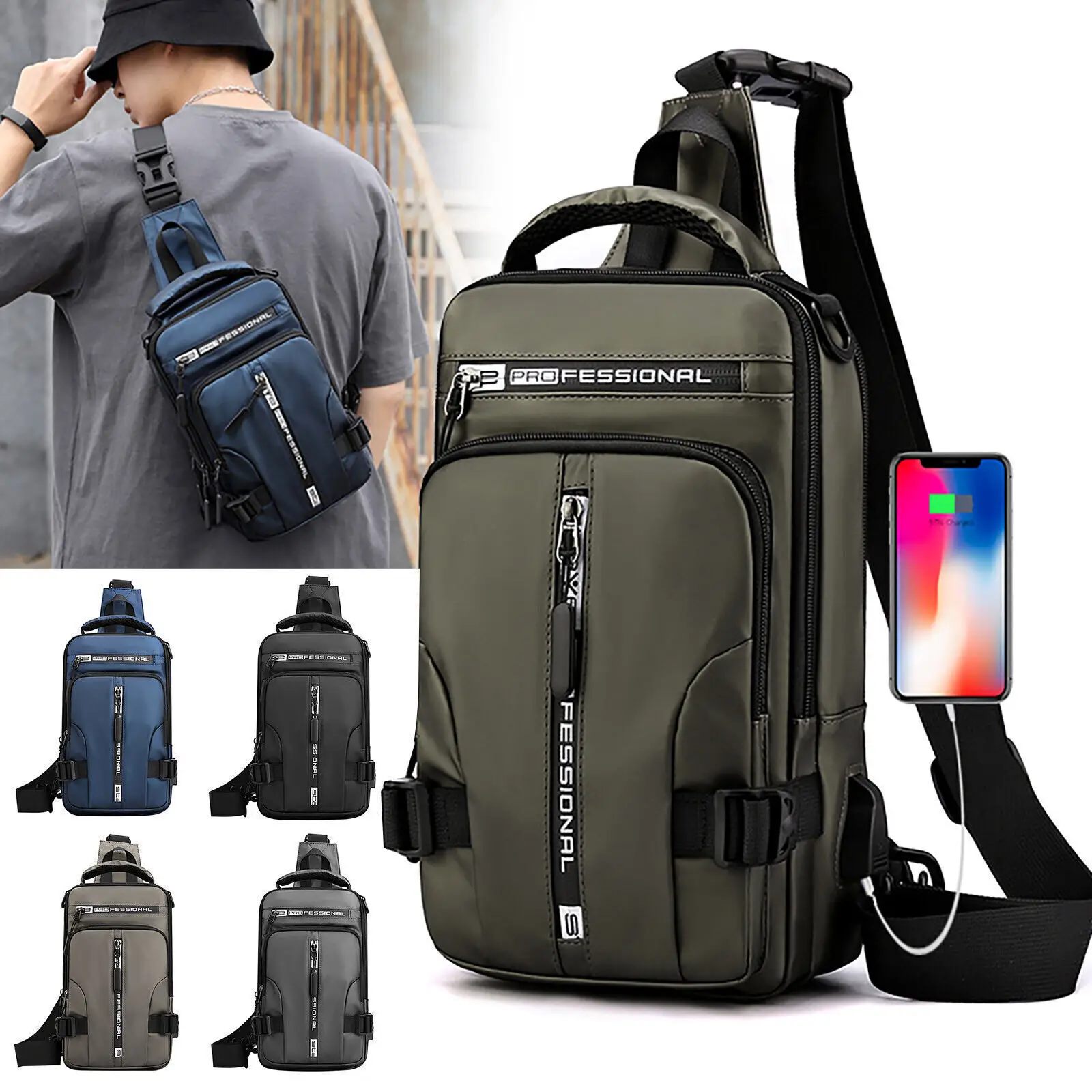 

Men's Causal Sling Crossbody Bag Male Functional Shoulder Bags Anti Theft Chest Bag School Summer Short Trip Messengers Bags