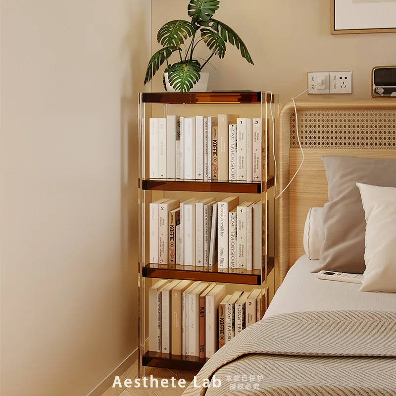 Light luxury shelves floor-to-ceiling,Internet celebrity simple bookshelves,transparent simple multi-layer bookcases,living room