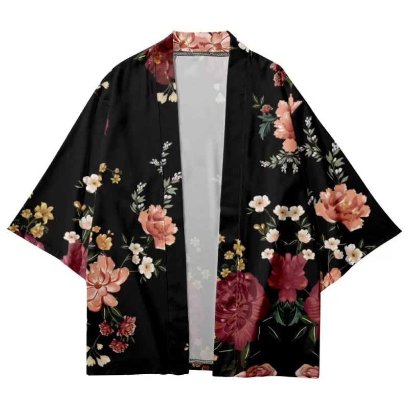 Japanese Chinese Style Floral Vintage Print Loose Cardigan Half Sleeve Haori Sun Protection Clothing Top Casual Thin Coat