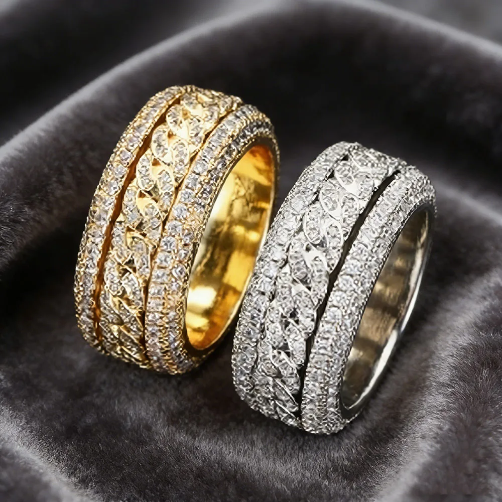

Exquisite 12mm Iced Rotating Cuban Ring Brass Cubic Zirconia Shining Eternal Miami Fashion Men's and Women's Styles