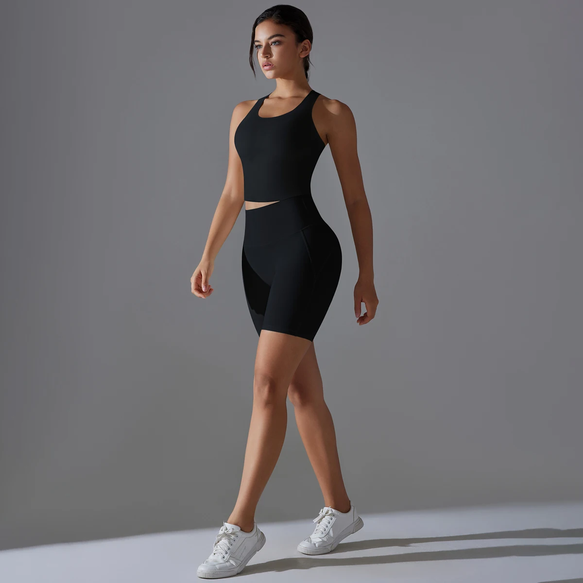 Hamidou-chándal de Yoga para mujer, conjunto deportivo de entrenamiento sin mangas, Tops de gimnasio, pantalones cortos de cintura alta para correr, ciclismo y gimnasio - details 8