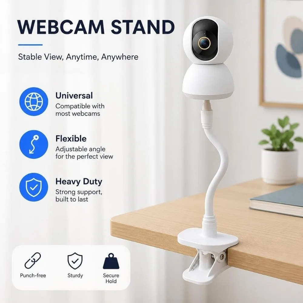 Universal Camera Clamp Mount Punch-free Flexible Clip on Webcam Stand 1/4 Inch Screw Interface Heavy Duty Monitor Holder