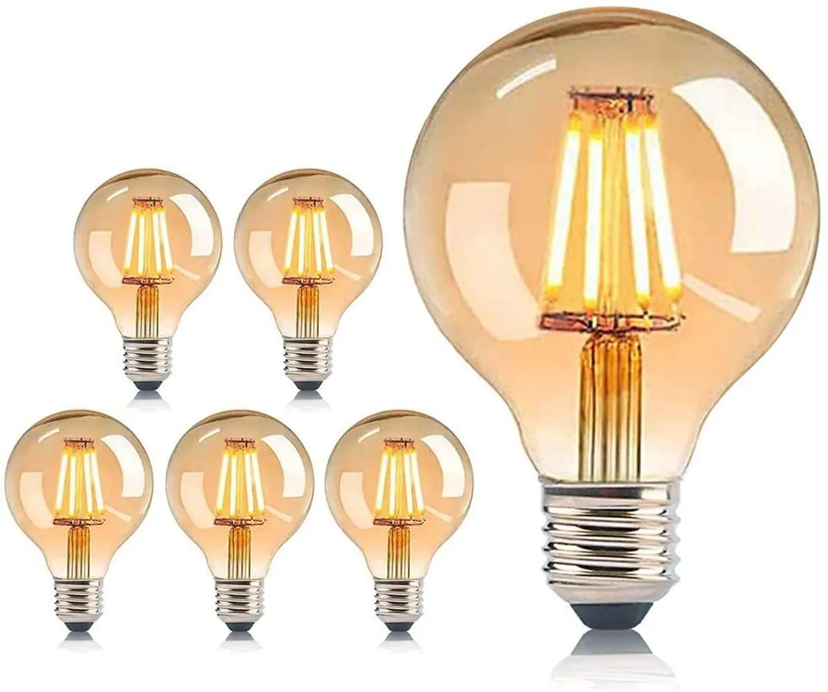 LED Edison Filament Light Retr Bulb Brown Golden G80 G95 G125 4W 6W 8W Warm White Dimmable E27 AC 220V Dimmer Restaurant Bedroom