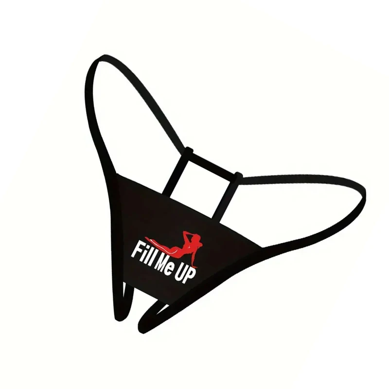 Erotic Printing Sexy Black Thong Lingerie Letter Mouth G Strings Solid Color Underpants Low Waist T-back Crotchless Underwear