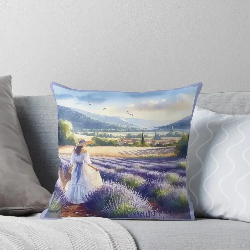 

Girl in Lavender Field Throw Pillow Pillow Covers Decorative Cushion Child Christmas Pillowcase pillow