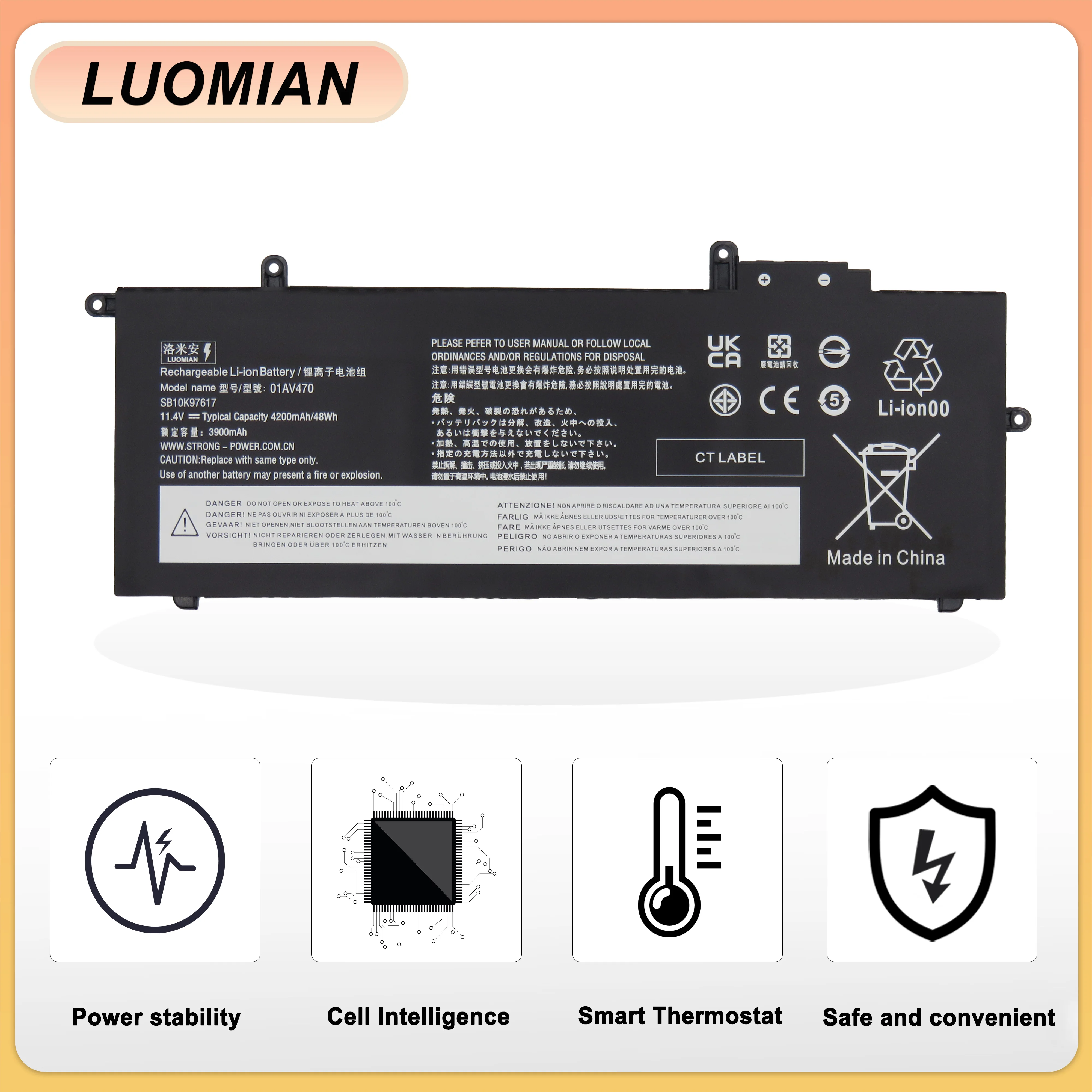 LUOMIAN 01AV470 Laptop Battery for Lenovo ThinkPad X280 L17M6P71 L17C6P71 L17L6P71 01AV471 01AV472 SB10K97617 11.4V brand new