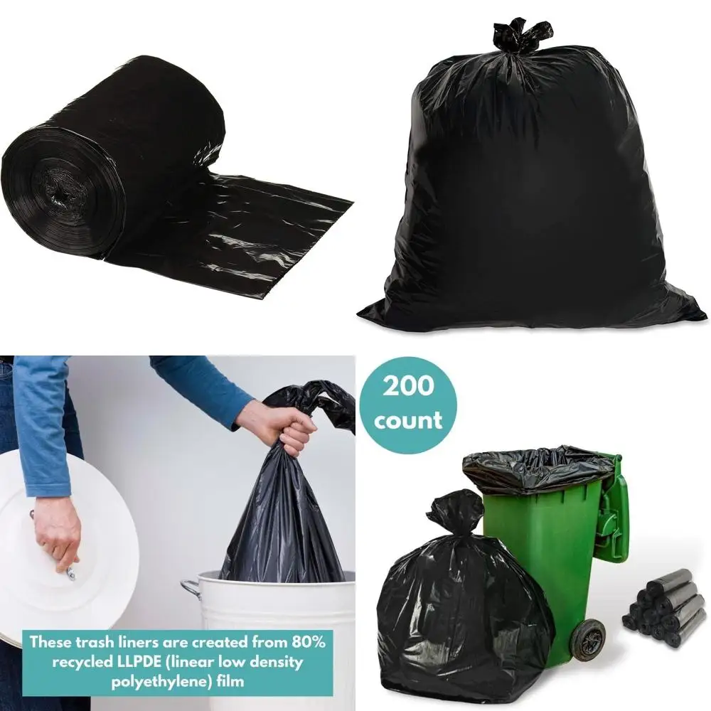 

Heavy-Duty 56 Gallon Black Trash Bags, 200 Pack, 1.5 Mil, Ideal for Commercial Use, Kitchen, Warehouse, Office, Janitorial, Can