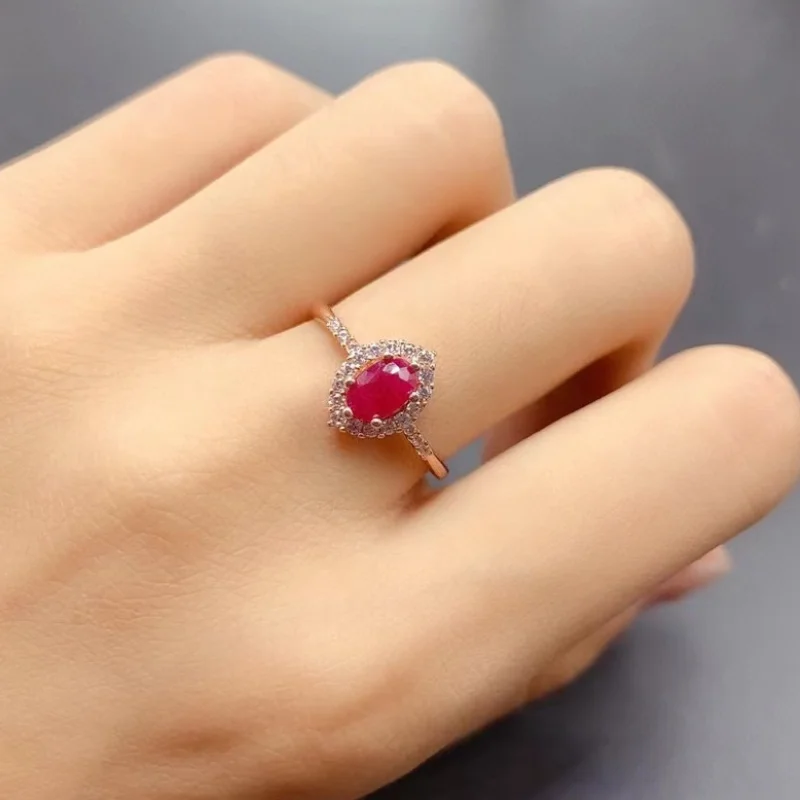 18K Gold Plated Silver Ruby Ring 5mm*7mm 0.7ct Natural Ruby Ring for Engagement 925 Silver Ruby Jewelry