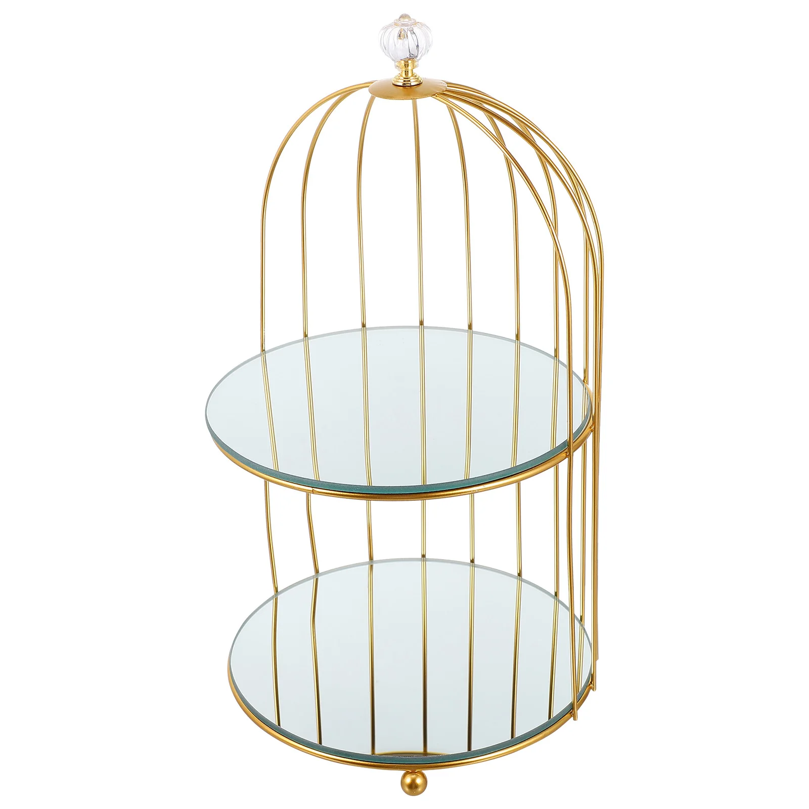 

Mirror Finish Bird Cage Storage Rack Gold Metal Makeup Organizer Double Layer Display Stand For Cosmetics Perfume Tray