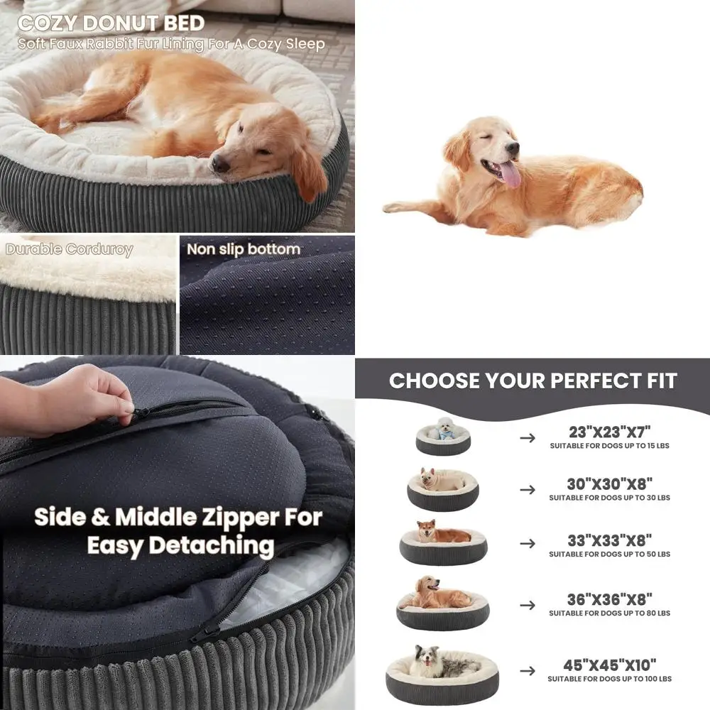 

Большая лежанка для собак - 36 дюймов, круглая, из искусственного меха и вельвета, со съемным моющимся чехлом, для собак до 36 кг, темно-серая