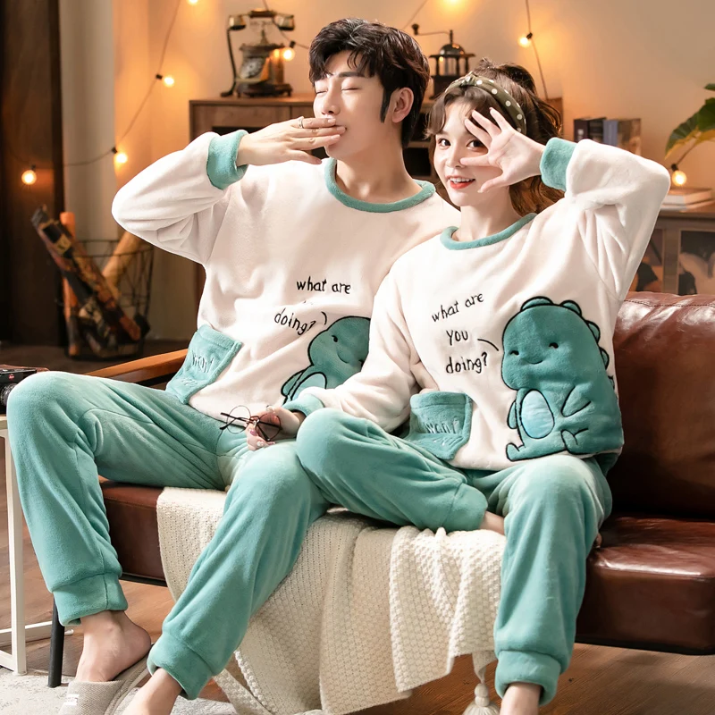 Autumn Winter Women Pajamas Warm Flannel Pajamas Sets Couple Sleepwear Family Pijama Lover Night Men & Women Casual Men Homewear