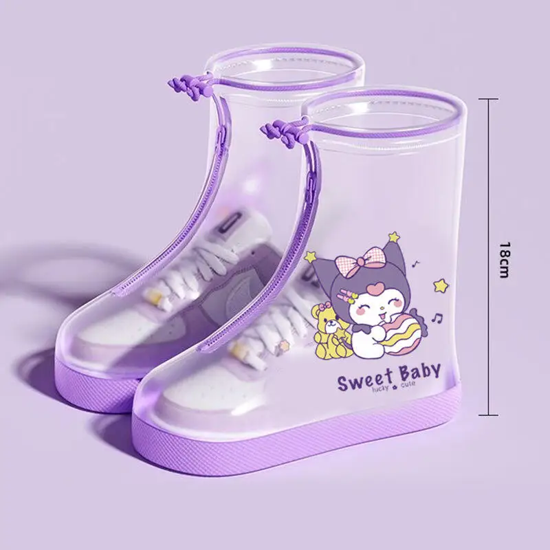 

Sanrio Girls Waterproof Rain Shoe Cover Kuromi Children Thickened Rain Shoes Wear-Resistant Anti-Slip All-Match Water Shoes Hot
