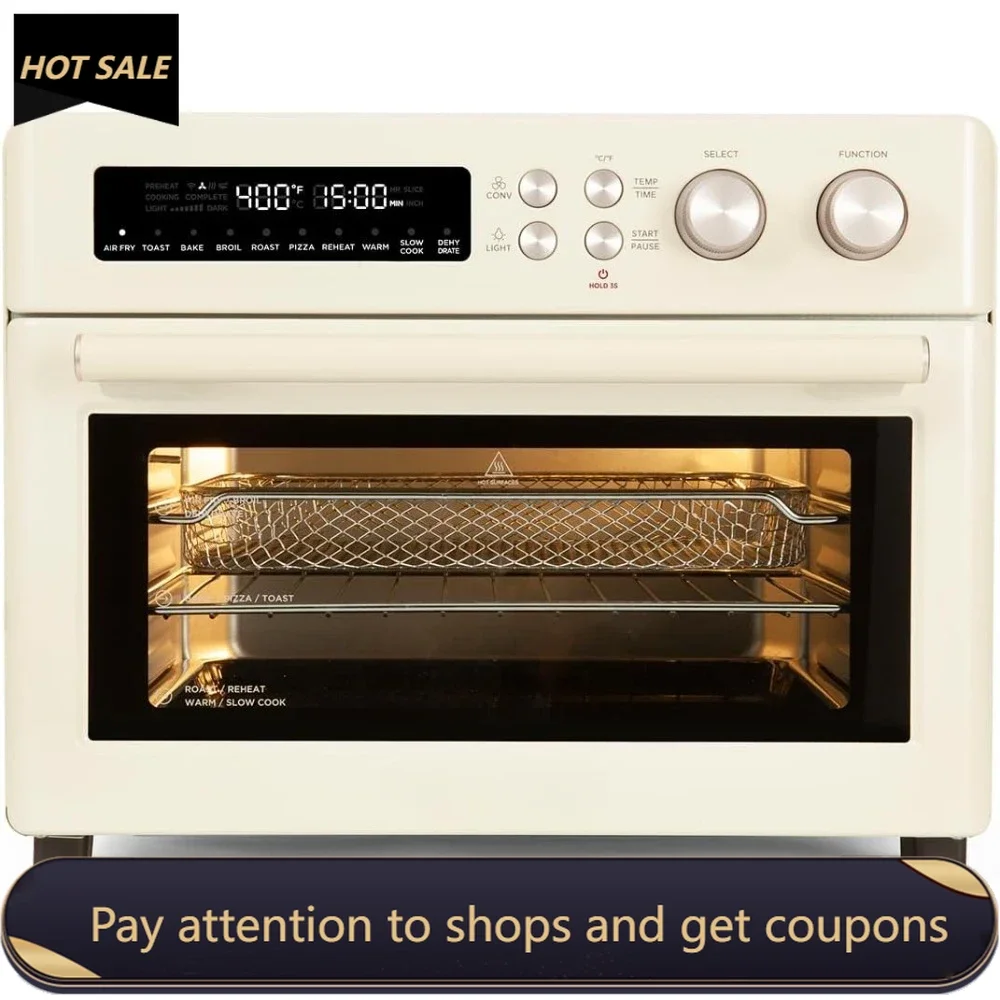 Retro Style Infrared Heating Air Fryer Toaster Oven, Extra Large Countertop Convection Oven 10-in-1 Combo Yellow Color