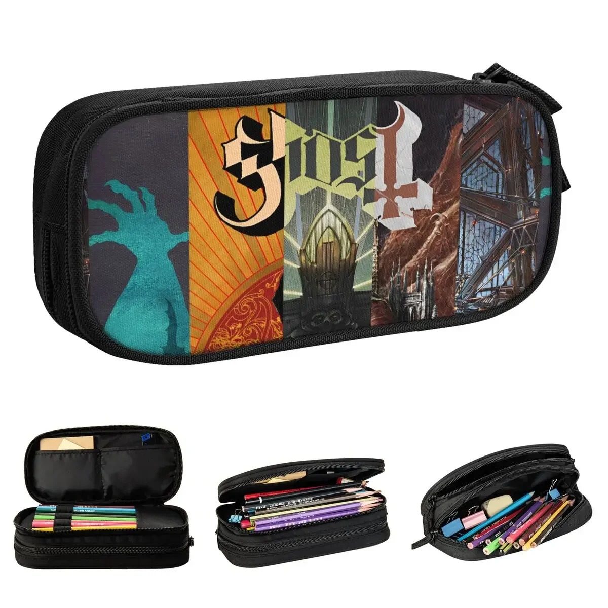 

Cute Ghost Band Pencil Cases Pencil Box Pen for Student Large Storage Bag Students School Zipper Stationery