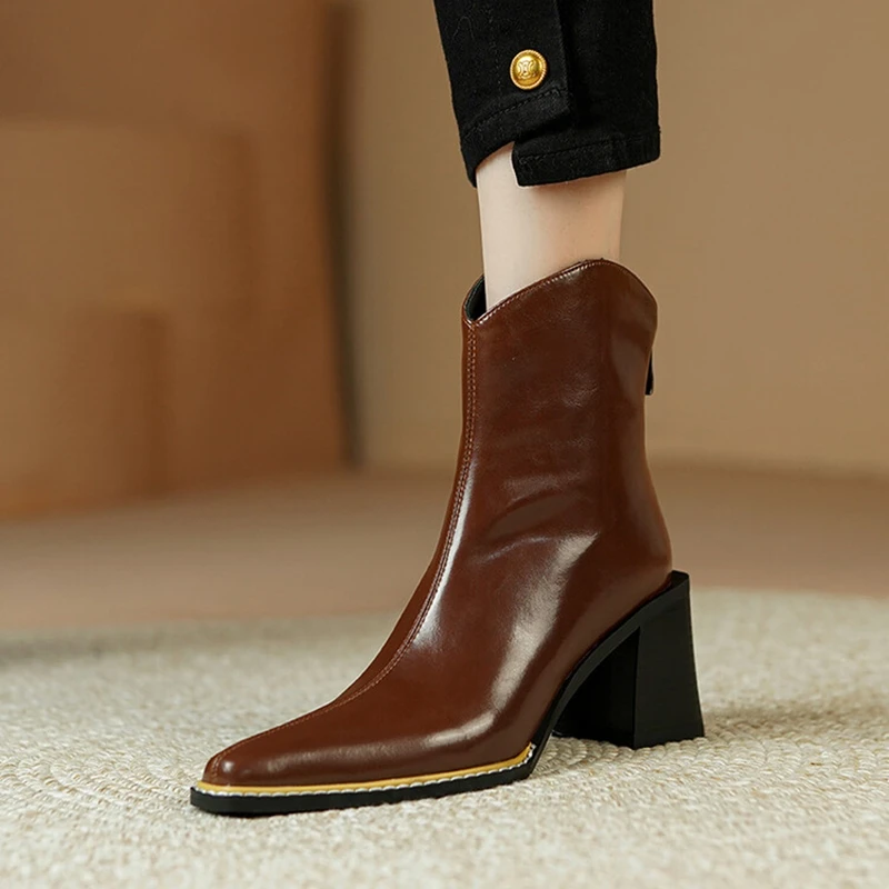 

НОВЫЕ осенние женские ботинки, женская кожаная обувь с квадратным носком, туфли на массивном каблуке, короткие современные ботинки на молнии, лаконичная повседневная обувь