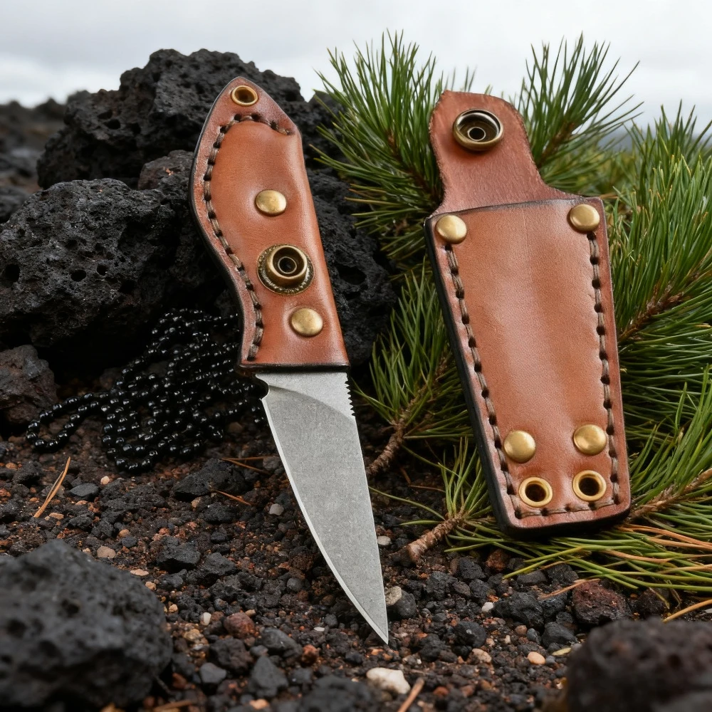 2025 بقاء شفرة مثبتة الرقبة سكين M390 شفرة جلد البقر مقبض صلابة عالية التخييم السكاكين التكتيكية فائدة سكين الدفاع عن النفس