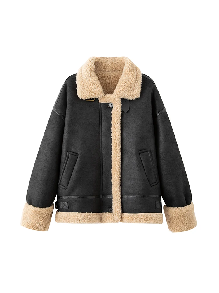 Veste en fourrure d'agneau tendance pour femme, collection automne 2025, en fibre de polyester épaisse, à manches longues et fermeture éclair