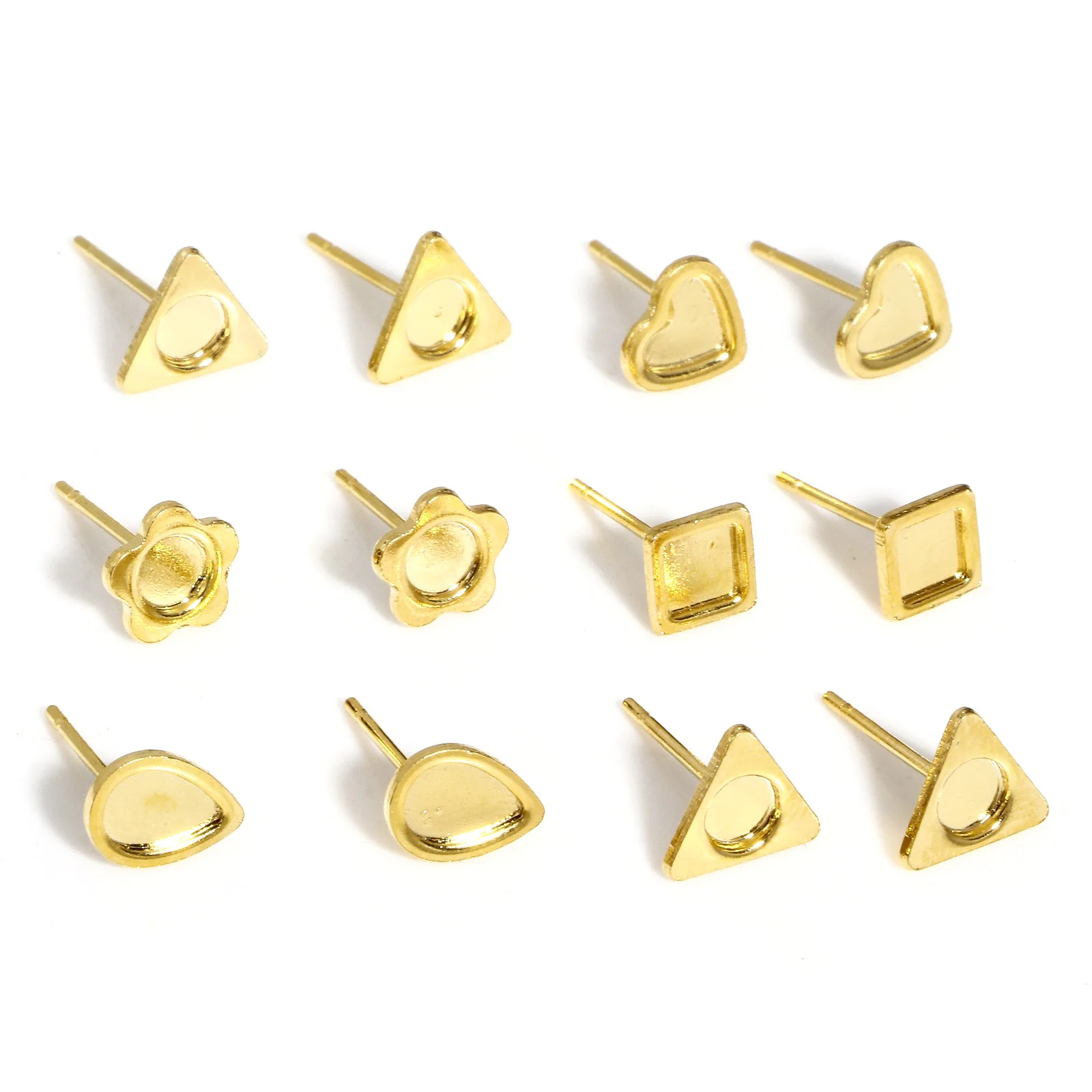 10PCs 304 Stainless Steel Heart Flower Blank Post Earring Studs Base For Jewelry Making Square Triangle Earrings Diy Accessories