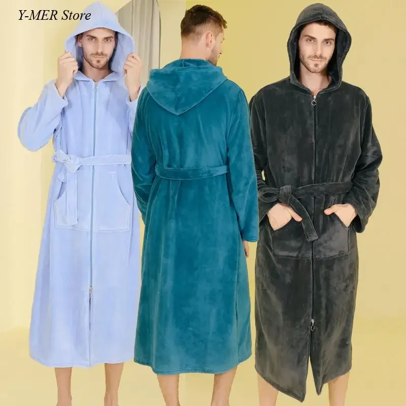 Couple Winter Autumn Sleepwear Warm Flannel Bathrobe Gown Hooded Nightwear Men\'s Sleepwear Loose Loungewear Thick Homewear